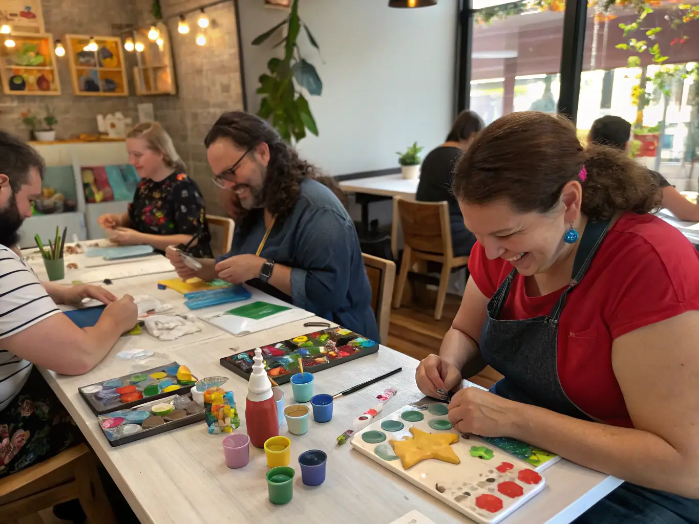 A photograph of attendees participating in an interactive activity at a Geeky Market event, such as a gaming tournament or a crafting workshop. The image captures the excitement and engagement of the participants.